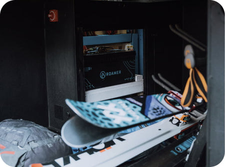 Roamer Xtreme battery in the back of a campervan in the alps in France.