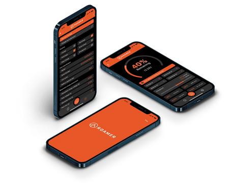 Three iPhones laid in a composition displaying Roamer's BMS app. No background.