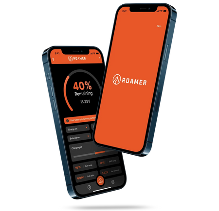 Roamer's SMART BMS app displayed on two iPhones side by side